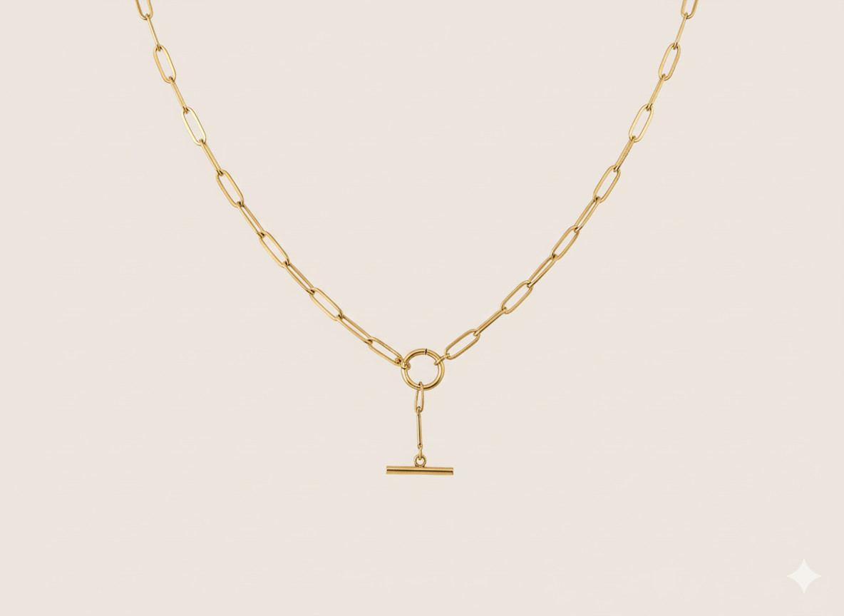Slim Paperclip Chain with Toggle Lock Closure Necklace