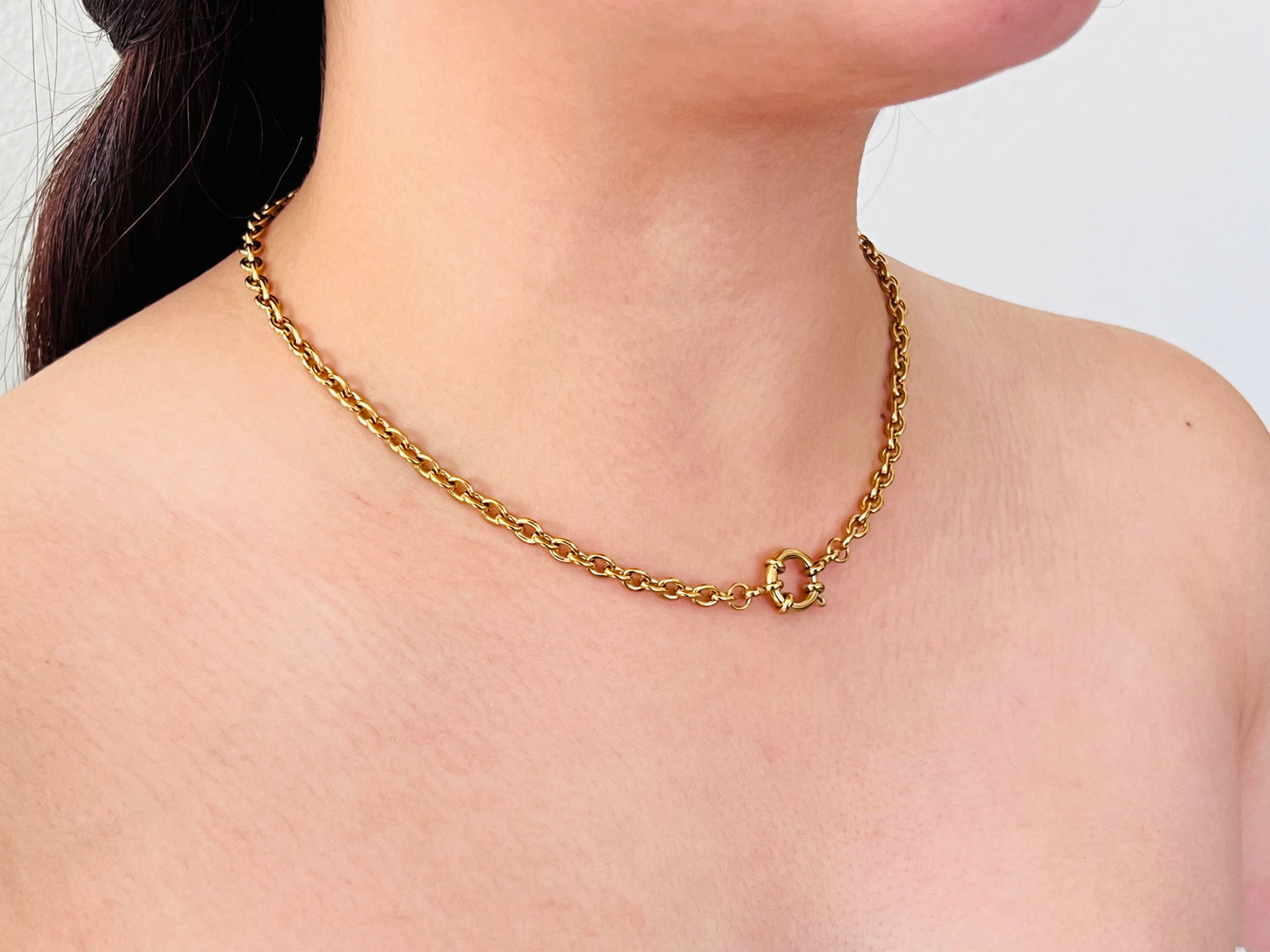 Bold Rolo Chain Necklace with Marine Front Clasp