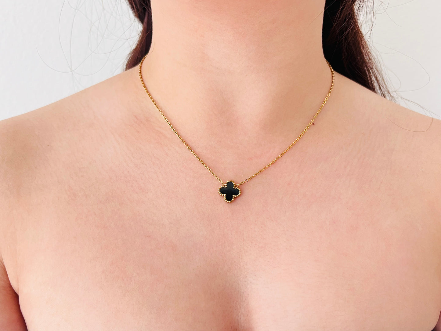 Double Sided Black Clover Necklace