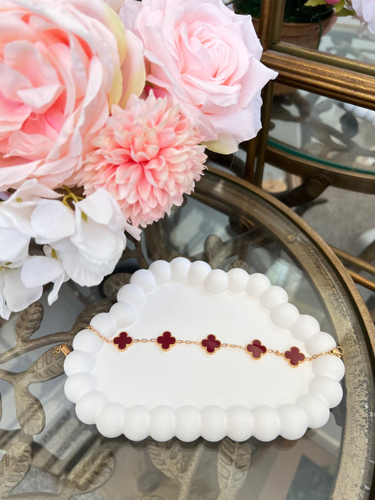 Red Four Leaf Lucky Clover Bracelet