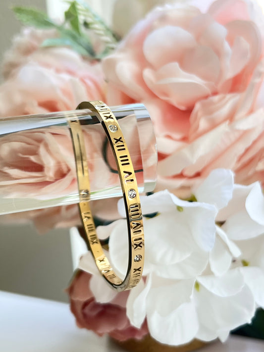 Roman Numerals with Rhinestones Bangle