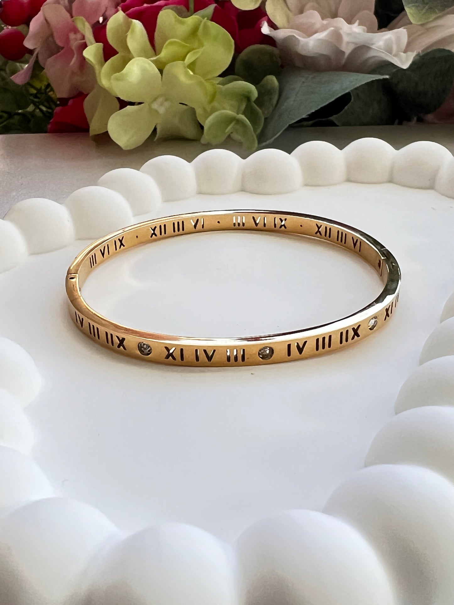 Roman Numerals with Rhinestones Bangle