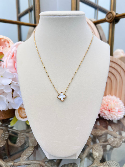 Double Sided Lucky Clover Necklace – White